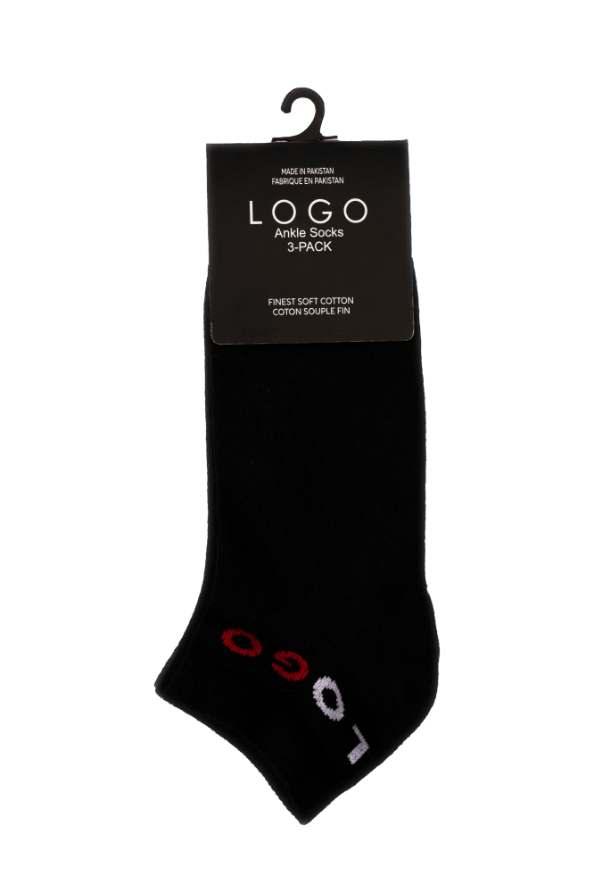 MENS ANKLE COTTON SOCKS (PACK OF 3) - LOGO