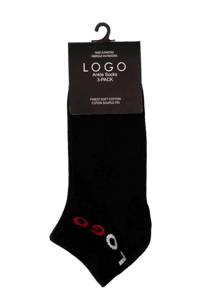 MENS ANKLE COTTON SOCKS (PACK OF 3) - LOGO